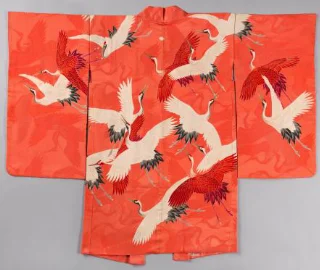 Woman's Haori with White and Red Cranes